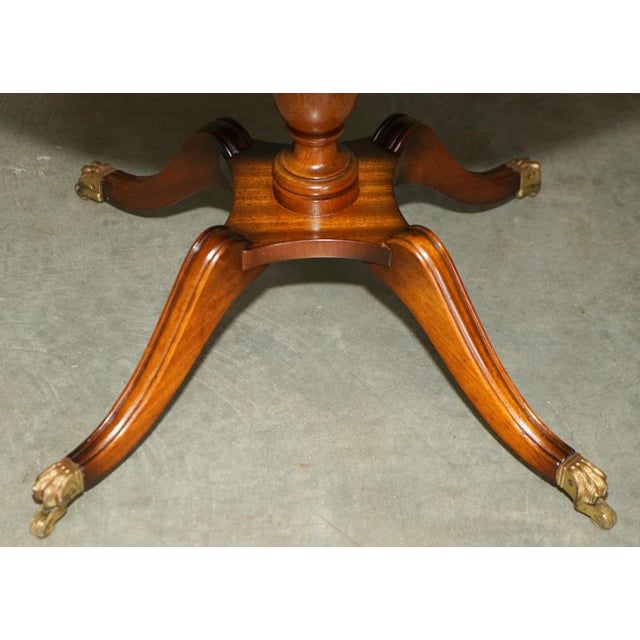Animal Skin Flamed Hardwood Heritage Green Leather Top & Brass Lions Paw Castor Side Table For Sale - Image 7 of 11