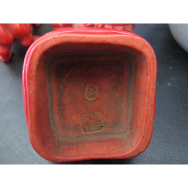 Chinese Red Lacquer Climbing Foo Dog Finial Lid Decorative Teapot For Sale - Image 11 of 11