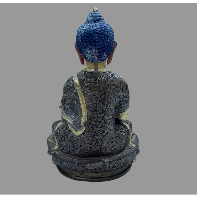 Traditional Tibetan Shakyamuni Buddha Gilt Bronze Statue Sealed Double Vajra 7.5” For Sale - Image 3 of 10