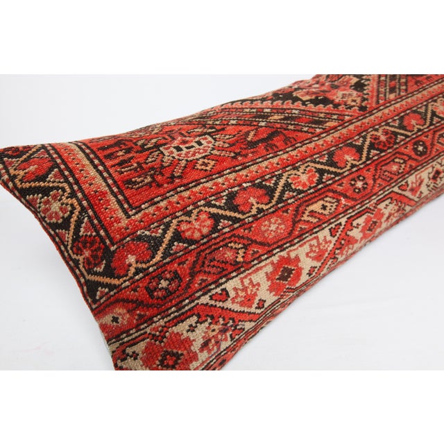 Red Handwoven Made From Antique Persian Ferehan Rug Lumbar Pillow Cover -16'' X 41'' For Sale - Image 8 of 10