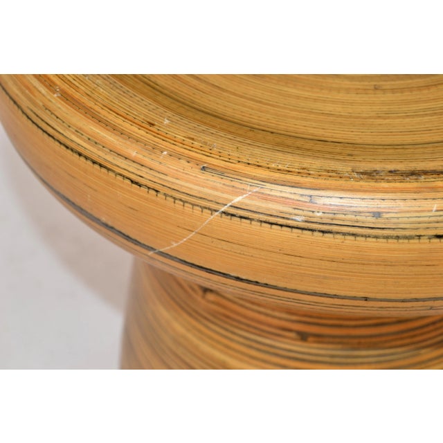 Vintage Bohemian Blonde Pressed Bamboo Mushroom Shaped Stool Mid-Century Modern For Sale - Image 11 of 13