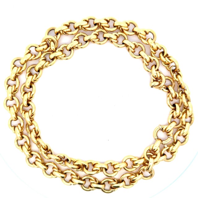 1990s Vintage Maleggi Italian 18k Gold Double Rolo Link Long Necklace, 121.8 Grams For Sale - Image 5 of 13