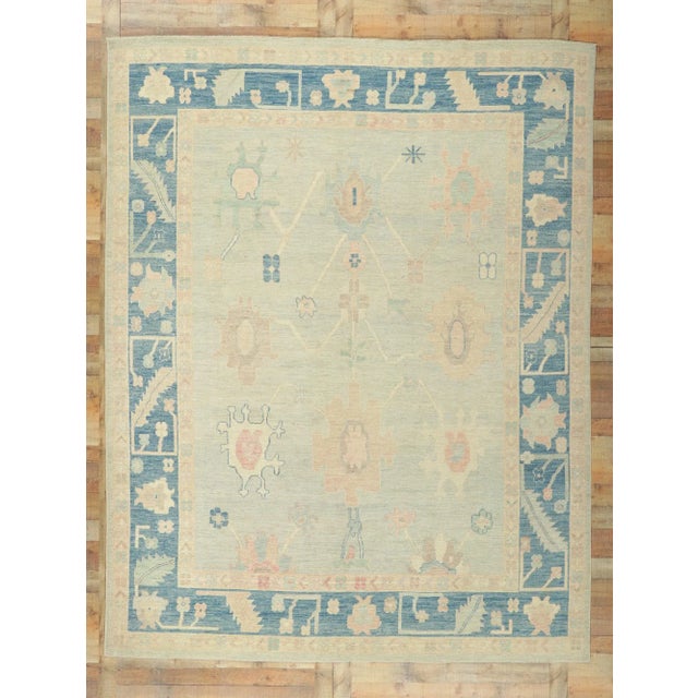 Baby Blue Vintage Style Oushak Rug With Soft Colors - 9'00 X 11'06 For Sale - Image 8 of 9