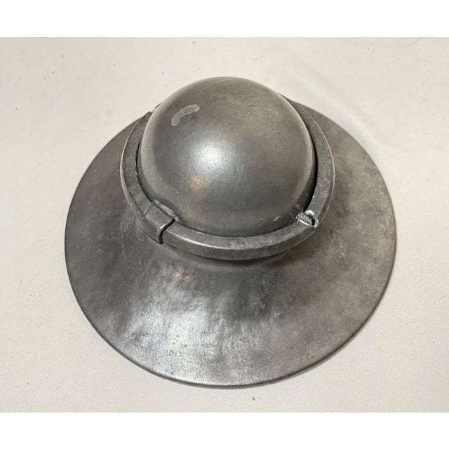 Rare Antique 18th Century 1700s Handmade French Pewter Desk Inkwell Jar Gimbal For Sale - Image 11 of 13