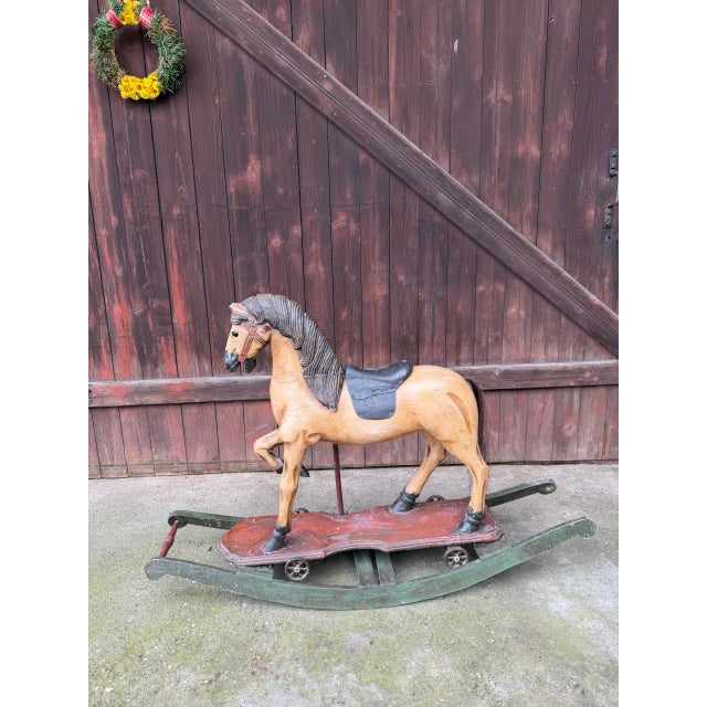 Antique Rocking Horse in Wood, 1940, in Good conditions. Designed 1920 to 1949