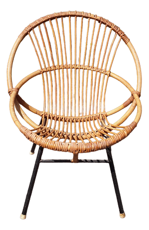 Vintage Garden Chair with Black Painted Metal Pipe Frame and Bamboo Seat Shell, 1960s