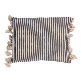 Schumacher Mathis Ticking Stripe 16" Lumbar Pillow in Carbon For Sale