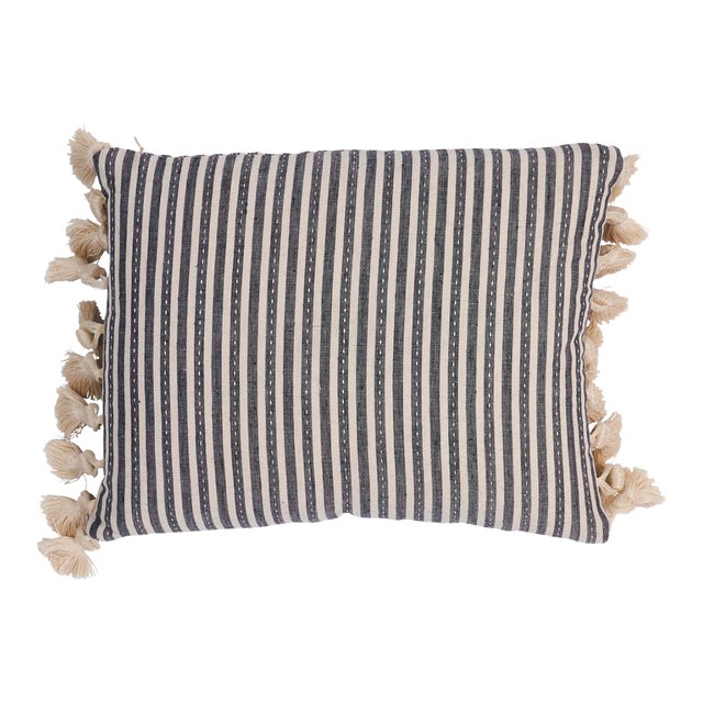 Schumacher Mathis Ticking Stripe 16" Lumbar Pillow in Carbon For Sale