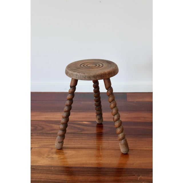 Vintage Rustic Tripod Stool in Turned Wood, 1950s For Sale - Image 6 of 6