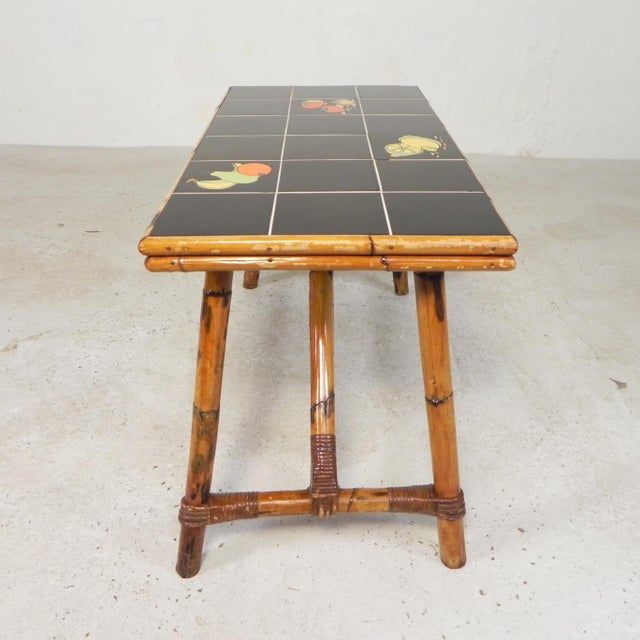 Brown Rattan and Bamboo Coffee Table with Tiles, 1950s For Sale - Image 8 of 18
