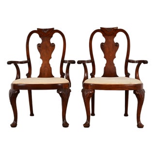 Baker Furniture Georgian Carved Mahogany Armchairs, Pair For Sale