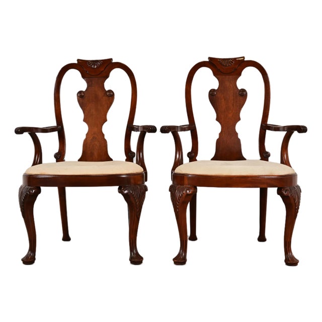 Baker Furniture Georgian Carved Mahogany Armchairs, Pair For Sale