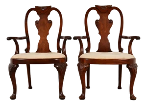 Baker Furniture Georgian Carved Mahogany Armchairs, Pair