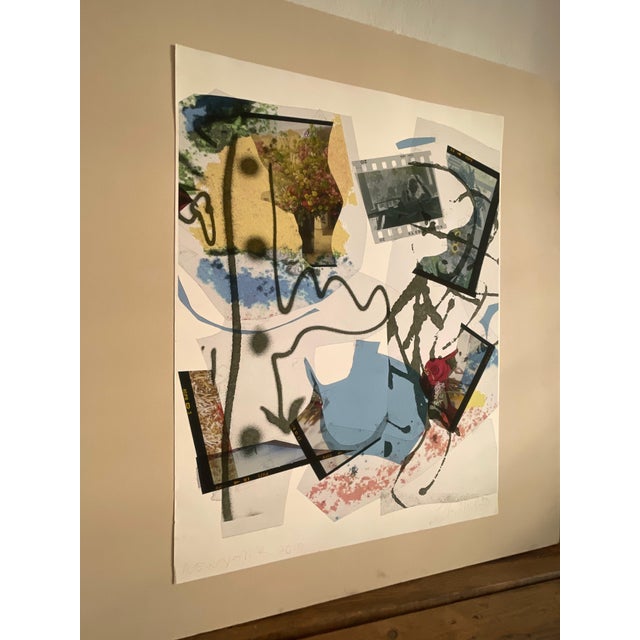 ”Summer Flowers”, abstract expressionist photo collage print by Swedish artist Peter Astrom. Signed Astrom at bottom right...