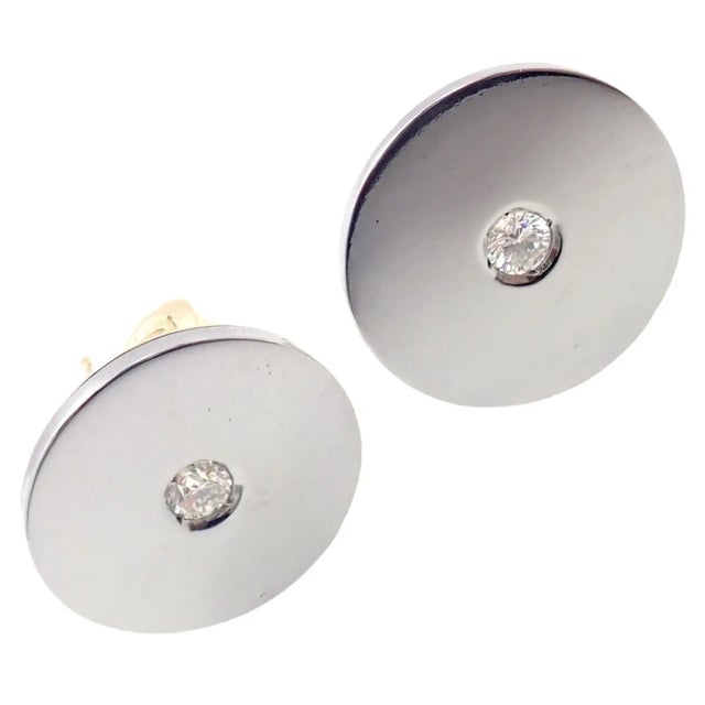 Bulgari 18k Yellow + White Gold Diamond Disc Earrings For Sale - Image 9 of 9