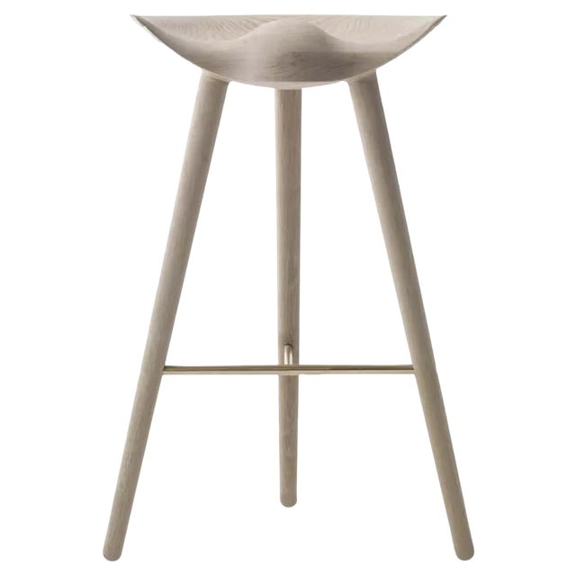 Oak and Brass Bar Stool by Lassen For Sale