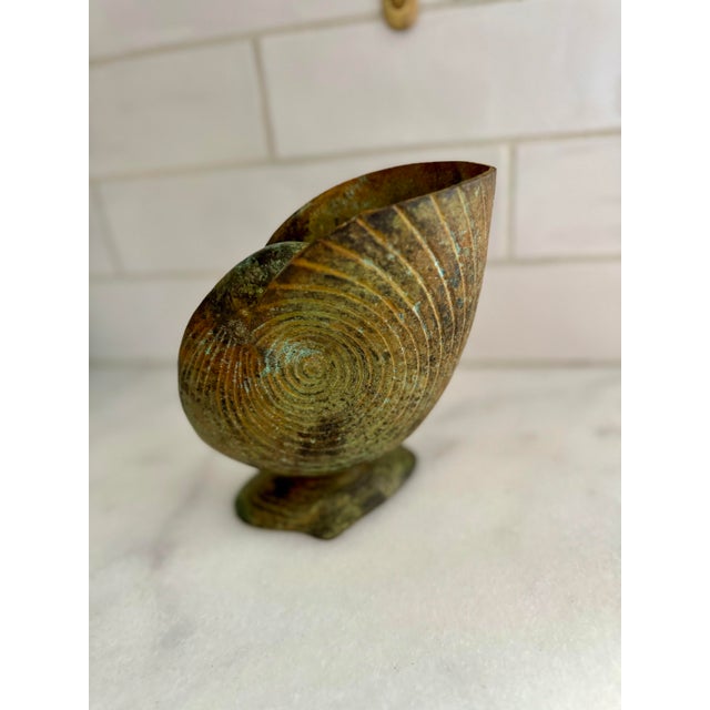 Vintage Metal Nautilus Shell Planter For Sale - Image 4 of 5