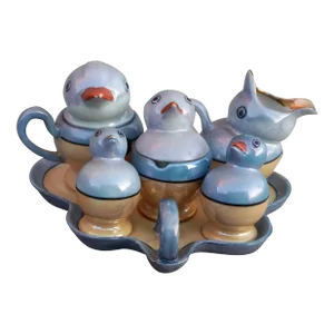 1930s Japanese Lusterware Condiment Nest of Duck Family- 10 Pieces