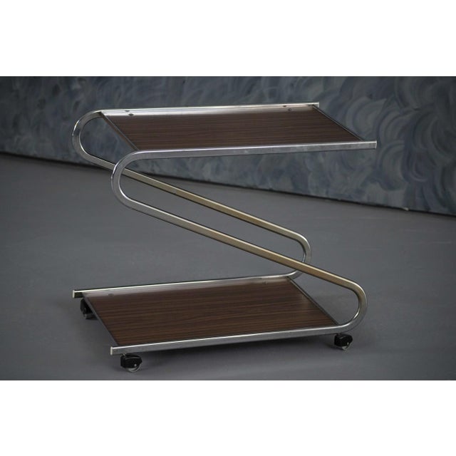 Wood Vintage Aluminium and Plywood Bar Cart, Germany, 1980s For Sale - Image 7 of 11