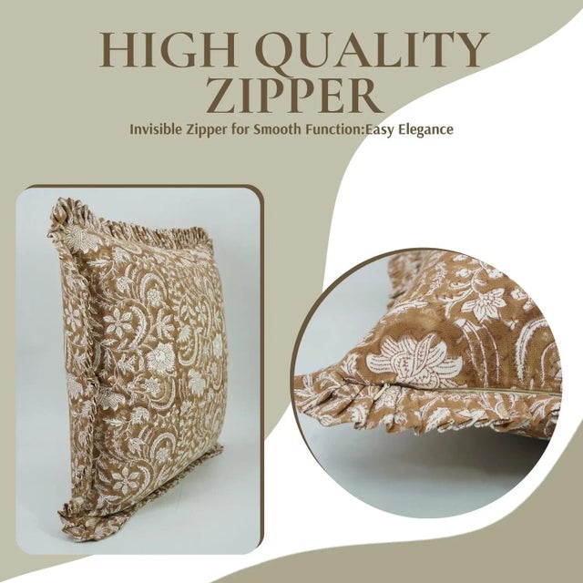 Art Deco Fabdivine Indian Block Print Frill Cushion Cover 20x20 Inch Thick Cotton White- Kundanvan For Sale - Image 3 of 5