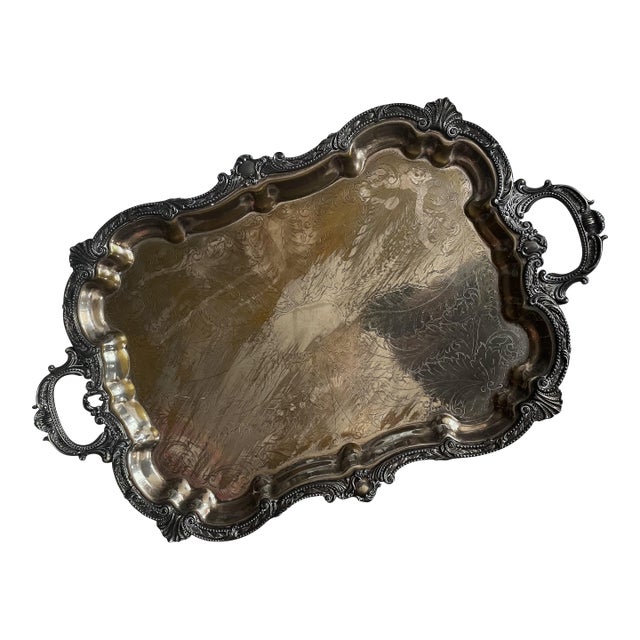 Mid 20th Century Birmingham Silver Co. Large Silverplate Handled Footed Tray For Sale