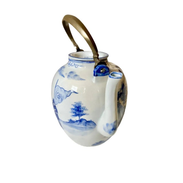 Mid 20th Century Large Vintage Chinoiserie Tea Pot With Brass Handle For Sale - Image 5 of 12