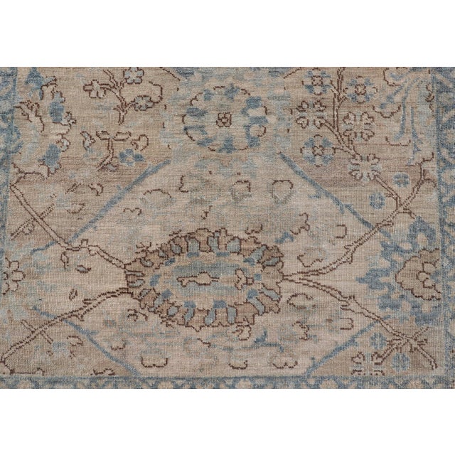 Textile Afghanistan Tabriz Rug With Soft Tan Field and Pale Blue Medallion For Sale - Image 7 of 11