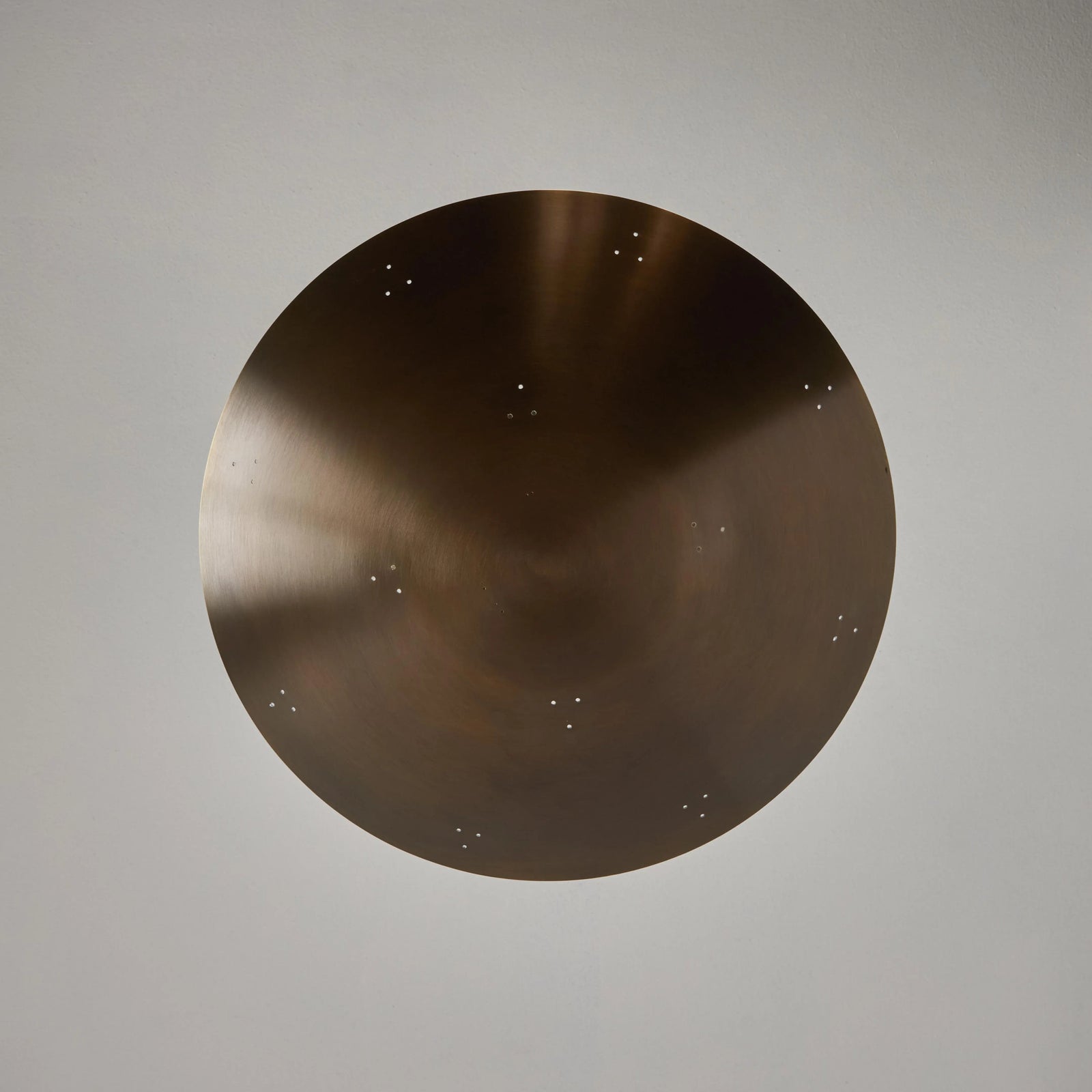 Two Enlighten 'Rey' Perforated Patinated Brass Dome Ceiling Lamp