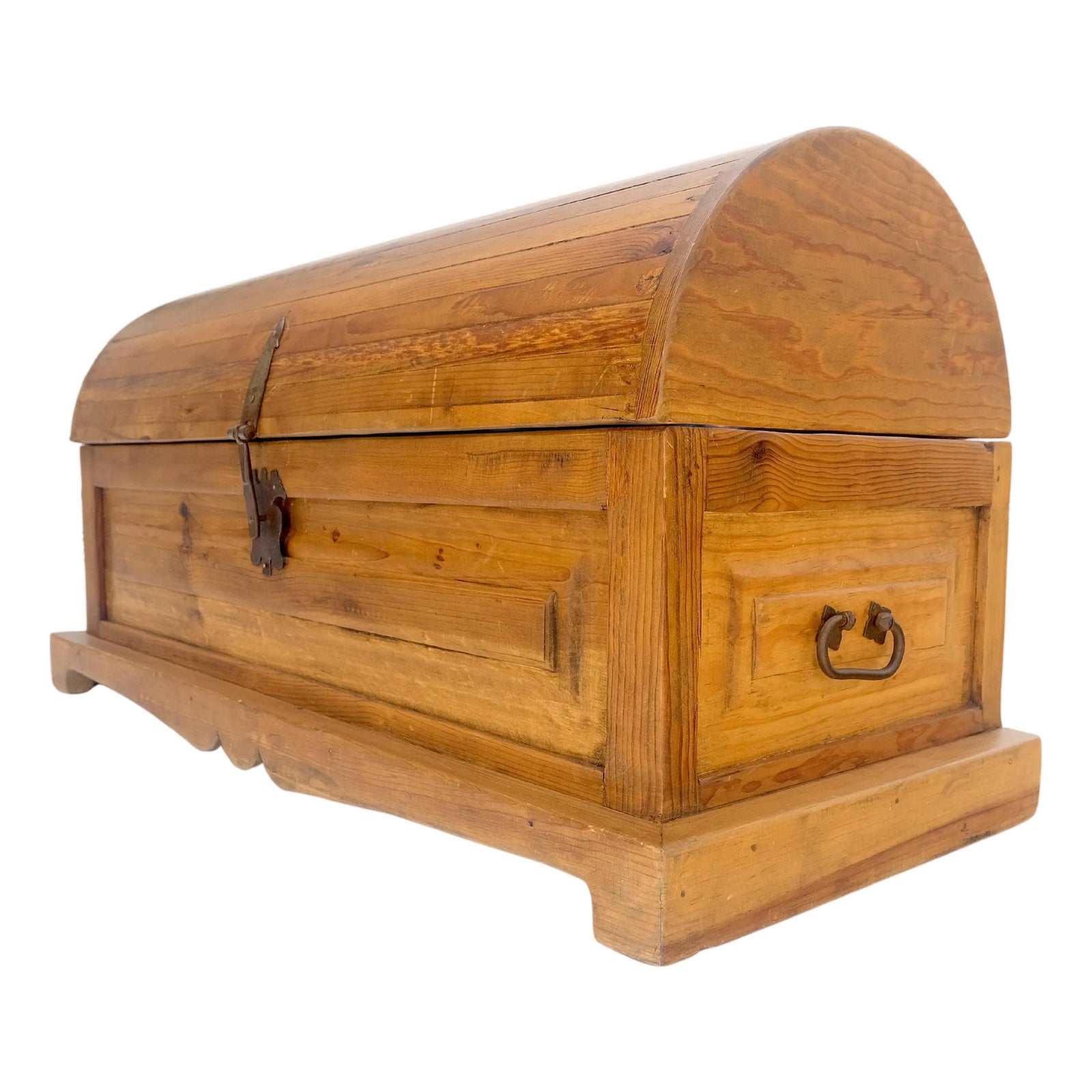 Barrel Shape Top Vintage Pine Wood Trunk Chest MINT | Chairish