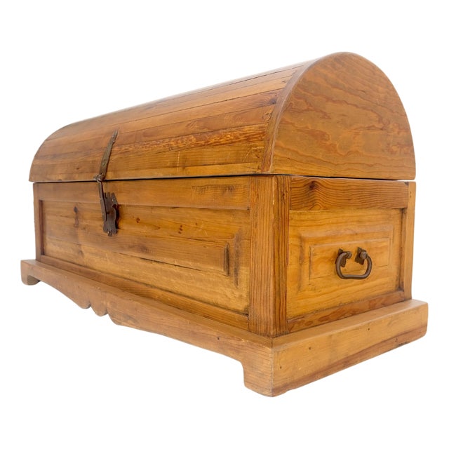 Barrel Shape Top Vintage Pine Wood Trunk Chest MINT For Sale