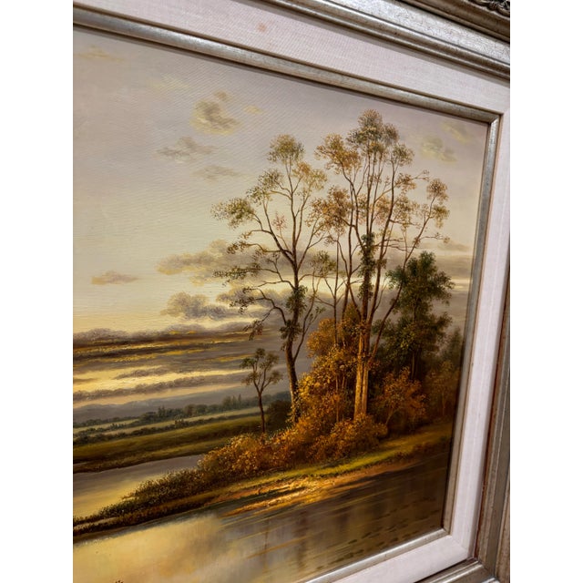 Textile Vintage Framed Landscape Oil Print on Canvas For Sale - Image 7 of 8