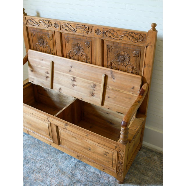 Mid 20th Century English Pine Carved Storage Bench For Sale - Image 6 of 17