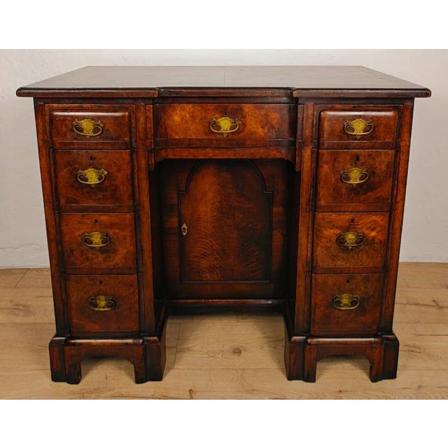 18th Century Style Walnut Knee Hole Writing Desk with Key and Lock, 1930 For Sale - Image 15 of 18