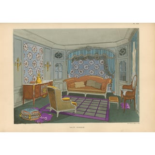 French Art Deco Interior Design Color Plate – Modern Salon, 1925 For Sale