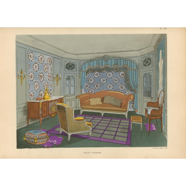 French Art Deco Interior Design Color Plate – Modern Salon, 1925 For Sale