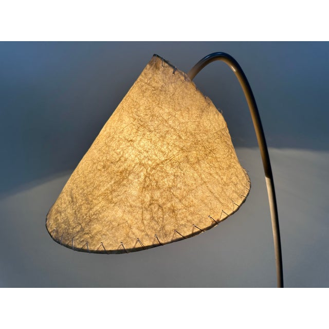 1950s Brass Arc Floor Lamp with Parchment Lampshade, Germany, 1950s For Sale - Image 5 of 17