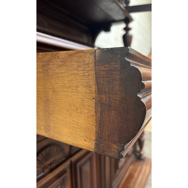 Antique Late 1800s French Renaissance Revival Walnut Step Back Bookcase Cabinet For Sale - Image 12 of 17