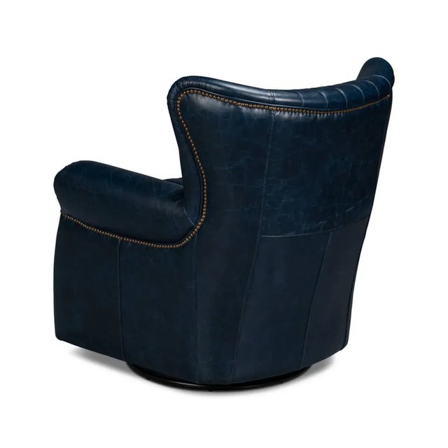 Not Yet Made - Made To Order Classic Blue Leather Chair For Sale - Image 5 of 12