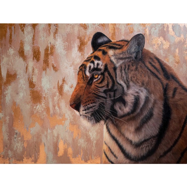 My Serious Side by Andrada Trapnell | Mixed media on canvas of a tiger's profile For Sale