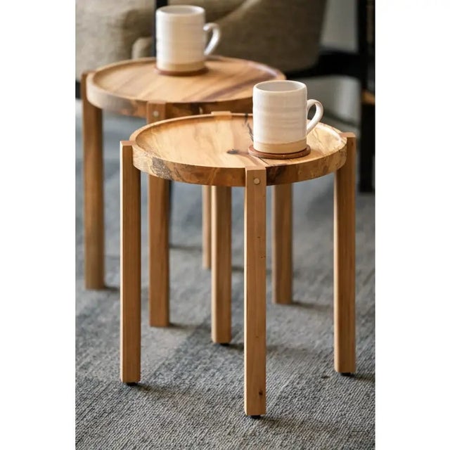 Wood Small Contemporary Satin Walnut Wood Side Table With Bronze Details For Sale - Image 7 of 13
