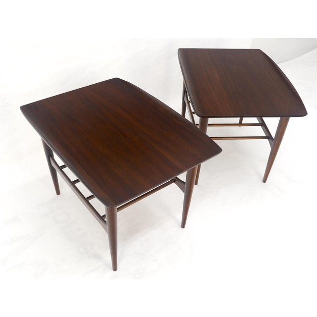 Pair American Mid Century Modern Walnut Rolled Edges End Side Tables MINT! For Sale - Image 13 of 13