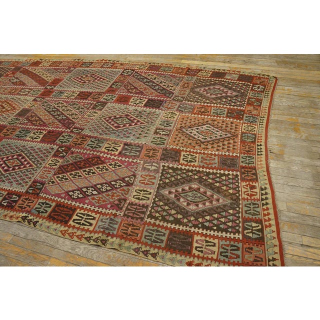 Textile 1890s Multicolor Antique Tribal Geometric Turkish Oushak Kilim Sivas Carpet Rug For Sale - Image 7 of 8
