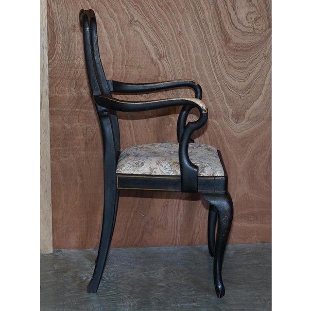 Georgian Chinoiserie Black Lacquer Armchair, 1800s For Sale - Image 18 of 18