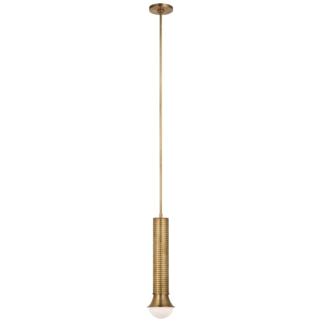 Precision Petite Elongated Pendant in Antique-Burnished Brass with White Glass Designer: Kelly Wearstler Fixture Height:...