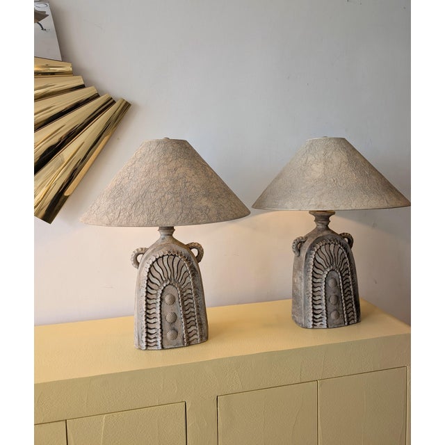 Mid-Century Brutalist Pottery Lamps from Vanguard, USA, 1970s, Set of 2 For Sale - Image 13 of 13