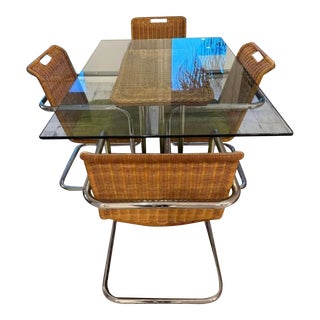 1970’s Probber Style Wicker and Chrome Dining Chairs- Set of 4 For Sale
