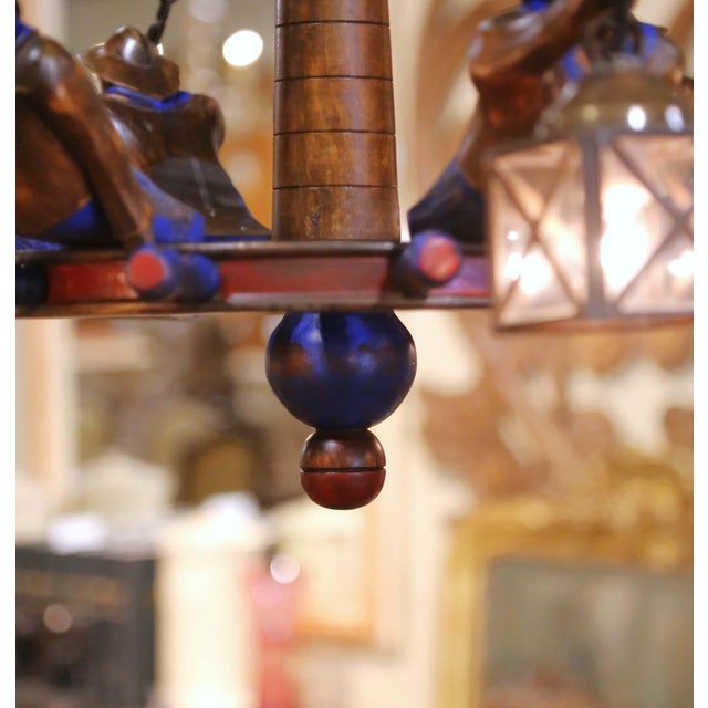 Chestnut Early 20th Century French Painted Chestnut Six-Light Chandelier From Brittany For Sale - Image 8 of 11