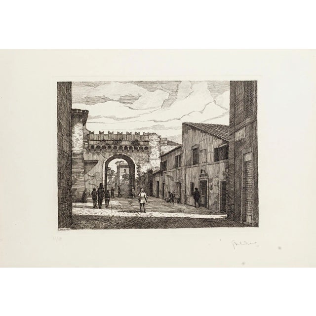 Giuseppe Malandrino, Rome, Porta Settimiana, Etching, 1970s For Sale