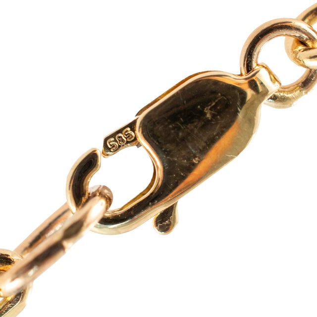 Metal Unisex 14k Yellow Gold Solid 22.5” 3.1mm Biker Open Anchor Link Chain Necklace For Sale - Image 7 of 8