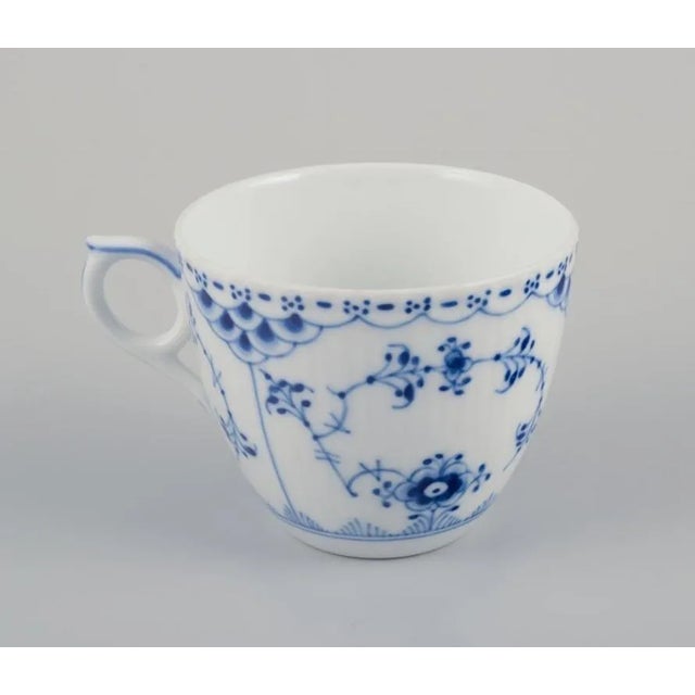 Blue Fluted Half Lace Coffee Cups & Saucers from Royal Copenhagen, Set of 12 For Sale - Image 4 of 9